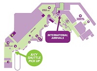 クライストチャーチ空港ジューシー・レンタルシャトル待ち合わせ場所マップ