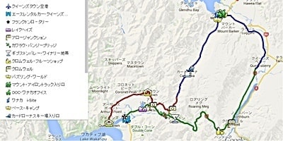 クイーンズタウンからワナカへの道のりマップ